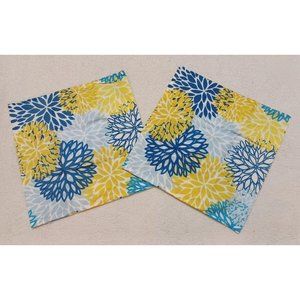 Lot 2 Square Blue Yellow Navy Dahlia Floral Throw Pillow Cover 17 x 17" Two-Side